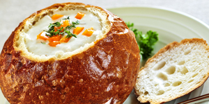 Soup in bread bowl