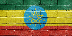 Flag of Ethiopia on brick wall