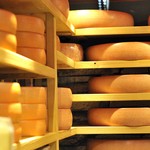 Round stacks of cheese stored
